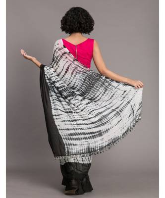 White & Black Tie and Dye pure cotton  Saree 5