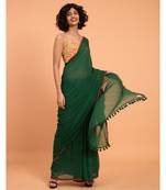 Suta Green & Red Solid Pure Cotton Saree