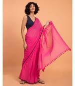 Suta Women Pink  Black Solid Cotton Saree