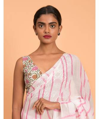 Suta White Pink stripes Pure Cotton Saree 2