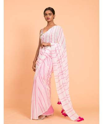 Suta White Pink stripes Pure Cotton Saree 1