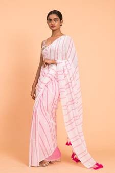 Suta White Pink stripes Pure Cotton Saree