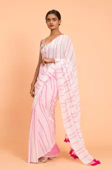 Suta White Pink stripes Pure Cotton Saree