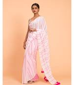 Suta White Pink stripes Pure Cotton Saree