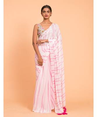 Suta White Pink stripes Pure Cotton Saree 3