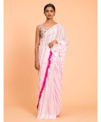 Suta White Pink stripes Pure Cotton Saree 5