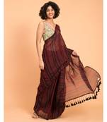 Suta Women Maroon  Black stripes Pure Cotton Saree