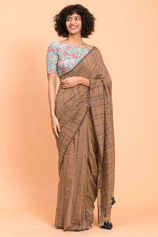 Suta Brown stripes Pure Cotton Saree