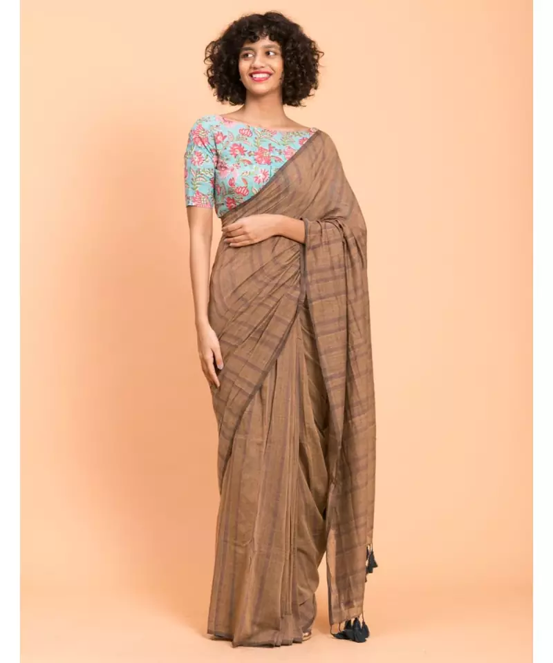 Suta Brown stripes Pure Cotton Saree