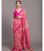 Suta Beige & Pink Floral motif Poly Cotton Saree