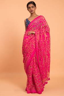 Suta Pink Floral motif Poly Cotton Saree