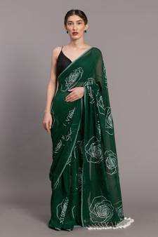 Suta Green  White Floral Pure Cotton Printed Saree