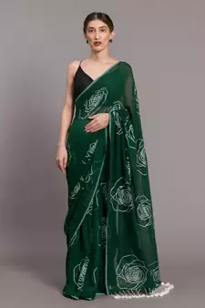 Suta Green  White Floral Pure Cotton Printed Saree