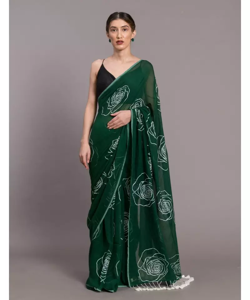 Suta Green  White Floral Pure Cotton Printed Saree