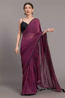 Suta Purple Black Floral Pure Cotton Printed Saree