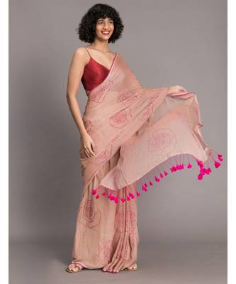 Suta Beige Pink Floral Pure Cotton Printed Saree 2