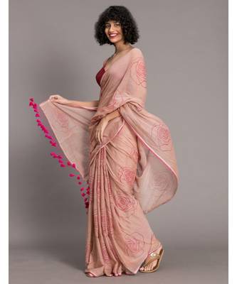 Suta Beige Pink Floral Pure Cotton Printed Saree 3
