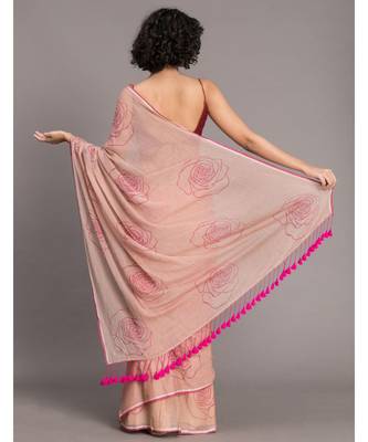 Suta Beige Pink Floral Pure Cotton Printed Saree 4