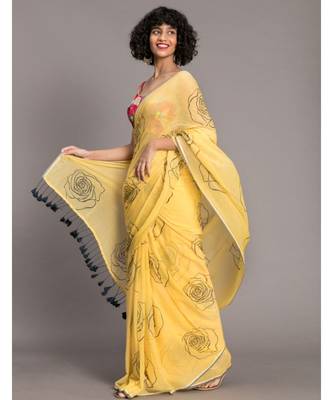 Suta Yellow Black Printed Pure Cotton Saree 3