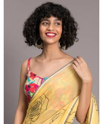 Suta Yellow Black Printed Pure Cotton Saree 4