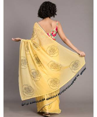 Suta Yellow Black Printed Pure Cotton Saree 5