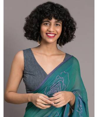 Suta Teal  Pink Floral Printed Pure Cotton Saree 2