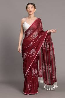 Suta Maroon White Floral Printed Pure Cotton Saree