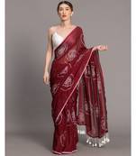 Suta Maroon White Floral Printed Pure Cotton Saree