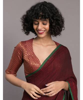 Suta Maroon Green Solid Cotton stripes Saree 2