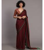 Suta Maroon Green Solid Cotton stripes Saree