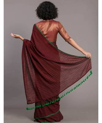 Suta Maroon Green Solid Cotton stripes Saree 5