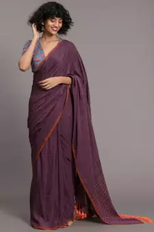 Suta Purple  Orange Solid Cotton Saree