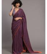 Suta Purple  Orange Solid Cotton Saree