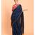 Suta Navy Blue Yellow Solid Cotton stripes Saree