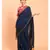 Suta Navy Blue Yellow Solid Cotton stripes Saree