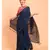 Suta Navy Blue Yellow Solid Cotton stripes Saree