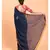 Suta Navy Blue Yellow Solid Cotton stripes Saree