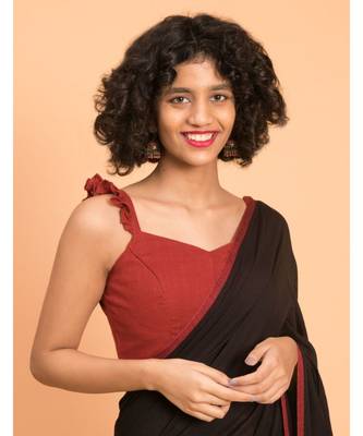 Suta Black  Maroon stripes Solid Cotton Saree 2