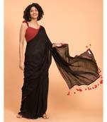 Suta Black  Maroon stripes Solid Cotton Saree