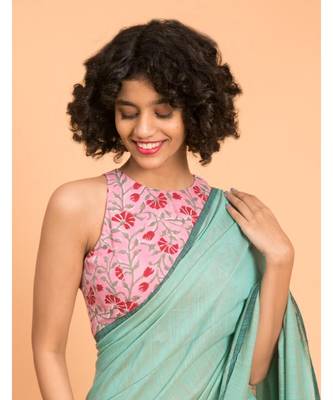 Suta Teal  Black stripes Solid Cotton Saree 2