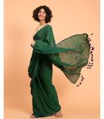 Suta Green Blue Solid Cotton stripes Saree