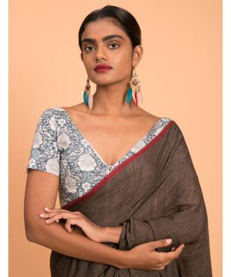 Suta Brown Red Solid Cotton stripes Saree 2
