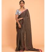 Suta Brown Red Solid Cotton stripes Saree