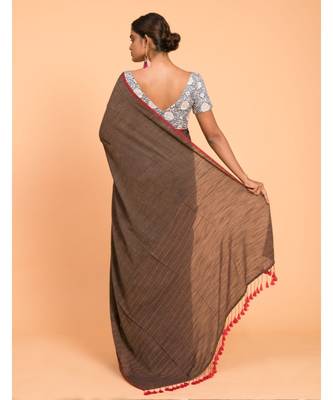 Suta Brown Red Solid Cotton stripes Saree 4