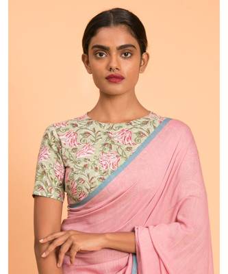 Suta Pink Turquoise Blue Solid Cotton stripes Saree 5