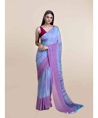 Pink And Sky Blue Hand Crafted Cotton Modal Saree 1