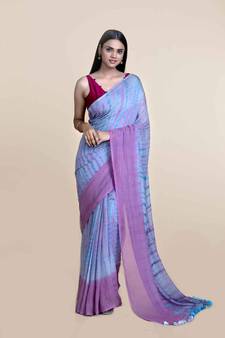 Pink And Sky Blue Hand Crafted Cotton Modal Saree