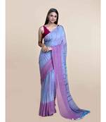 Pink And Sky Blue Hand Crafted Cotton Modal Saree
