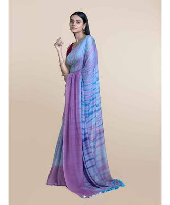 Pink And Sky Blue Hand Crafted Cotton Modal Saree 2
