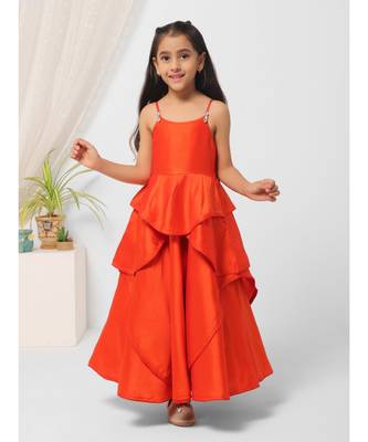 Asymmetric Layered Orange Party Gown 1